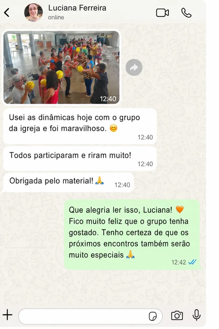 Momento real de uso das atividades — Grupo da igreja